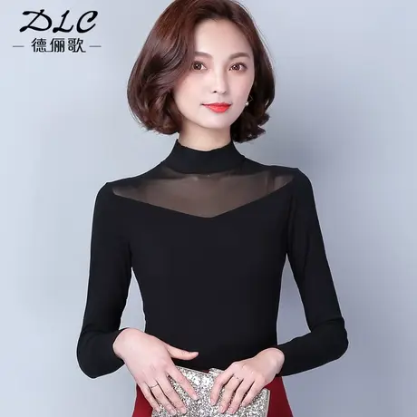 莫代尔打底衫女春秋薄款半高领网纱上衣内搭黑色洋气修身显瘦长袖图片