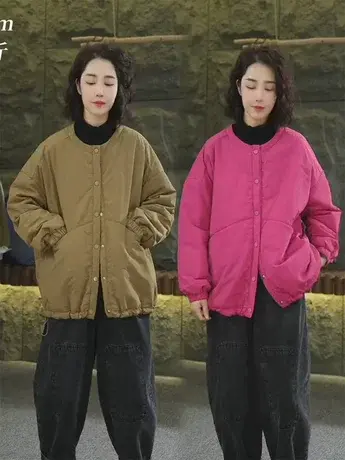 欧货2023新款秋冬装休闲轻羽绒棉服女韩版宽松棒球服棉衣加厚外套商品大图