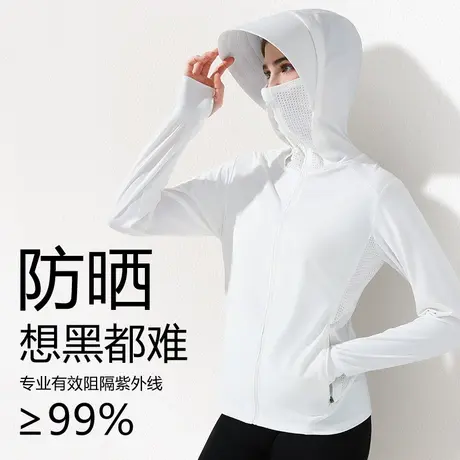专业防晒衣女款夏季薄外套中长款风衣带大帽檐的运动跑步防紫外线商品大图