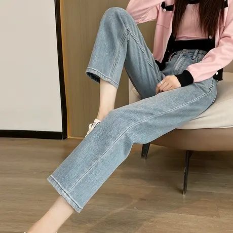 九分直筒牛仔裤女秋季新款高腰宽松显瘦百搭小个子萝卜法棍烟管裤商品大图