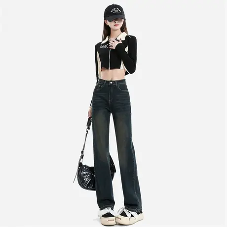 高腰直筒牛仔裤女春秋冬2024年新款今年流行显瘦窄版阔腿烟管裤子图片
