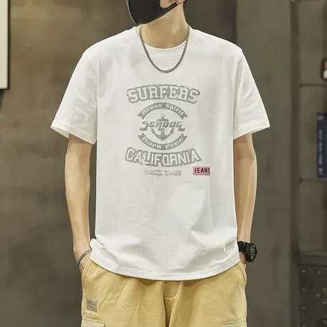 字母印花图案圆领纯棉t恤男士短袖男款夏季半袖体恤男装夏天上衣商品大图