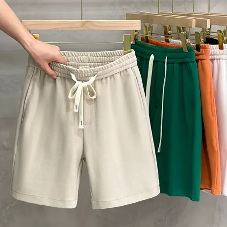 棉感短裤男外穿夏季松紧腰运动卫裤宽松纯色五分裤子中裤男沙滩裤商品大图