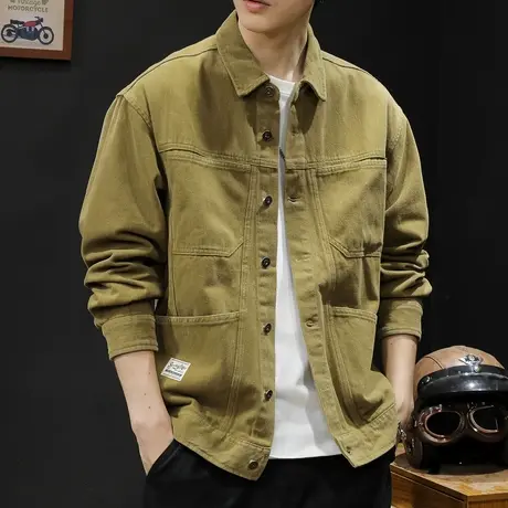 美式复古牛仔外套男春秋2024新款潮牌工装大码男士夹克多口袋上衣图片