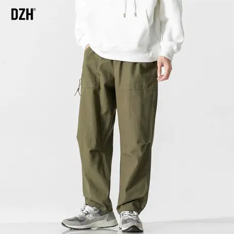 男士绿色纯棉工装裤子男秋季美式直筒潮牌男阔腿裤休闲长裤宽松裤商品大图