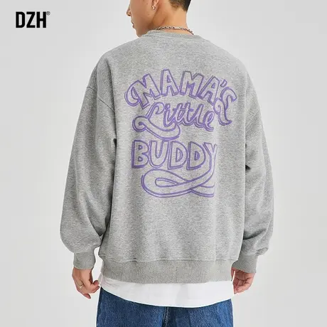 男士宽松灰色卫衣男2023新款秋季美式圆领重磅潮牌运动外套春秋款商品大图