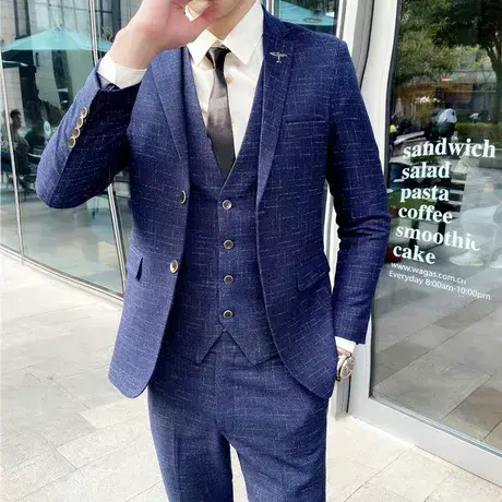 西装男套装三件套小西服韩版修身正装二扣新郎结婚礼服休闲外套潮商品大图