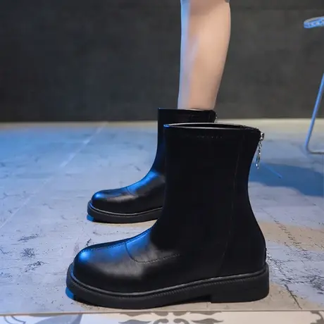 时尚瘦瘦短靴女2023年新款秋靴子女白色马丁靴网红薄款弹力靴单靴商品大图