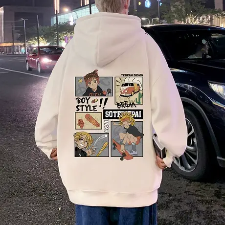 纯棉连帽卫衣男春秋季2024新款美式潮牌宽松外套加厚加绒男装上衣商品大图