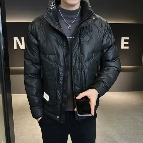2023冬季新款立领棉衣烫印保暖羽绒服男潮青年短款修身棉服小外套图片