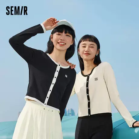 森马针织开衫女短款撞色气质时尚春季温柔简约风绣花圆领上衣显高图片