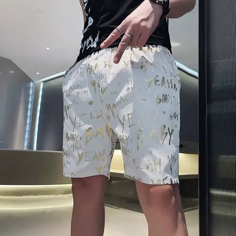 夏季男沙滩裤五分裤短裤字母印花快手ins大裤衩宽松休闲速干运动商品大图