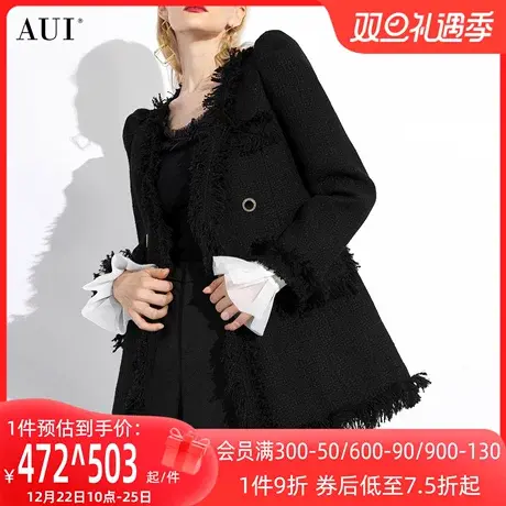 AUI黑色高级感小香风毛呢外套女2023冬季新款小个子短款呢子大衣商品大图