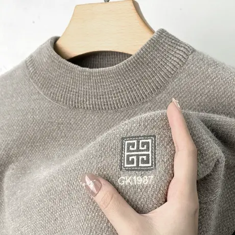 雪尼尔毛衣男半高领加绒加厚款水雪貂绒男士保暖打底针织衫秋冬季商品大图