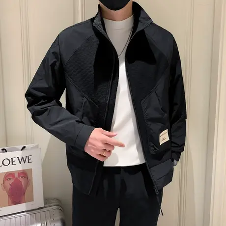 立领夹克男2023新款春秋款休闲工装小众上衣个性拼接外套ins商品大图