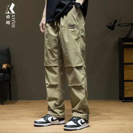 希越伞兵裤2024春季新款户外男士休闲显瘦工装直筒长裤卡其色潮流商品大图