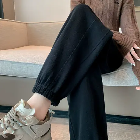 唐狮黑色束脚运动裤女秋冬高腰显瘦休闲裤宽松百搭哈伦卫裤裤子商品大图