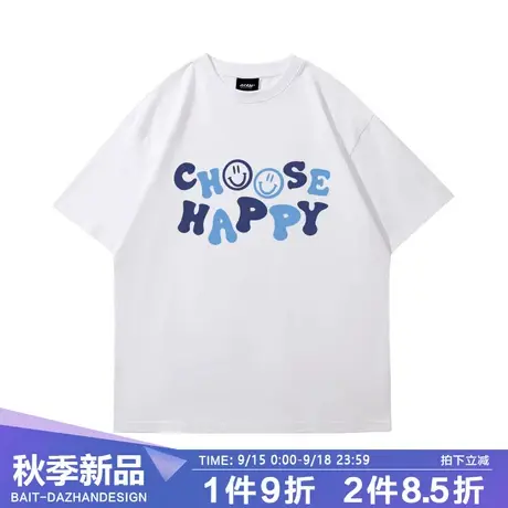 趣味卡通字母纯棉短袖T恤男2023夏季新款休闲韩版大码宽松上衣商品大图