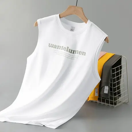 男士背心夏季薄款纯棉健身篮球跨栏运动坎肩宽松白色全棉无袖t恤商品大图