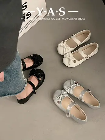 温柔晚晚浅口软底豆豆鞋女2024春款新款蝴蝶结平底法式玛丽珍单鞋商品大图