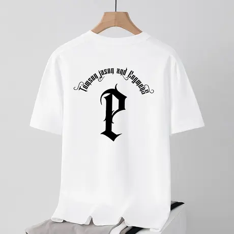 250g重磅纯棉短袖t恤男宽松圆领上衣服潮牌印花白色半袖全棉体恤商品大图