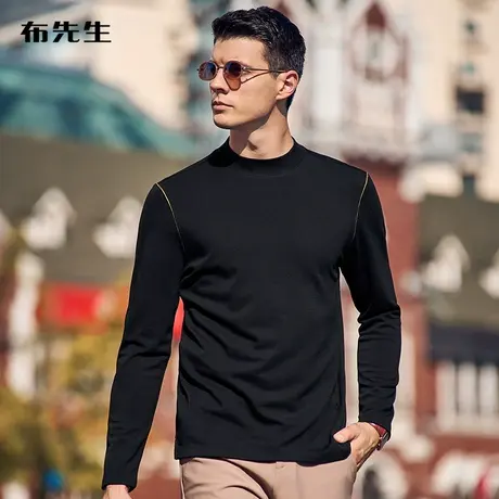 MrBu布先生撞色半高领混纺长袖T恤秋冬亲肤保暖男款打底衫BT11962商品大图