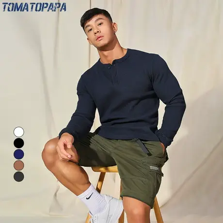 TOMATOPAPA原创秋季亨利领打底男士休闲长袖T恤潮流百搭纯色上衣商品大图