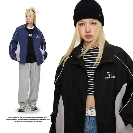 美式复古潮牌冲锋衣女2023年新款春秋款运动外套宽松潮牌夹克上衣商品大图