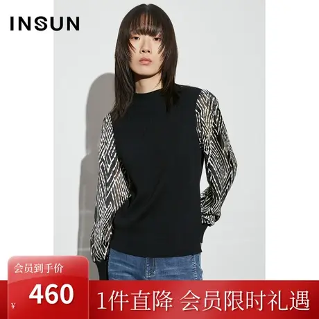 恩裳COVER2023年早春新款套头微宽松拼接透视条纹底胚雪纺针织衫商品大图