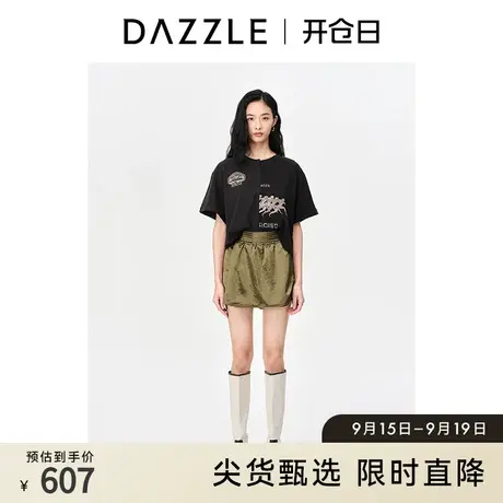 DAZZLE地素奥莱 春季复古光泽感松紧腰直筒休闲短裤裙女商品大图