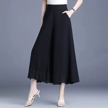 双层雪纺阔腿裤女春夏薄款2023新款宽松垂感九分印花裙裤休闲裤子商品大图