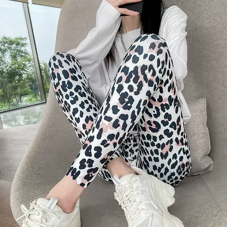 豹纹鲨鱼裤女外穿2023年春秋新款高腰弹力显瘦收腹提臀打底芭比裤图片