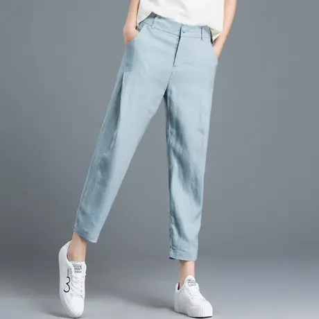 白色休闲棉麻裤子女夏季2023新款薄款亚麻裤宽松冰丝哈伦裤九分裤商品大图