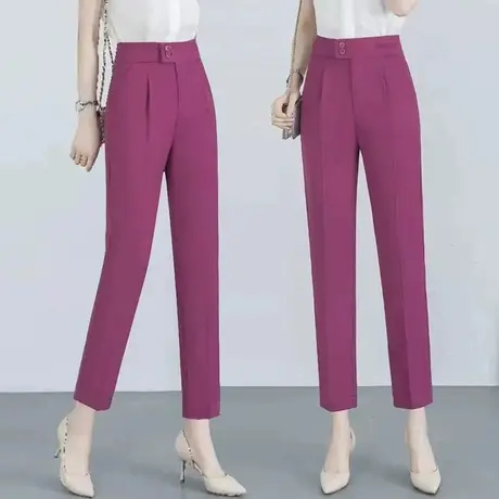 高腰西装裤女夏季2023年新薄款小个子直筒职业西裤冰丝哈伦九分裤商品大图