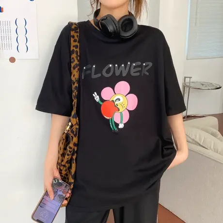 chic港味短袖t恤女夏季设计感小众宽松韩版bf慵懒风ins超火上衣服图片