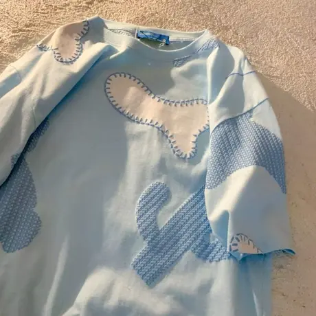 美式复古短袖t恤女2022新款夏季大码宽松韩版ins设计感小众上衣服商品大图