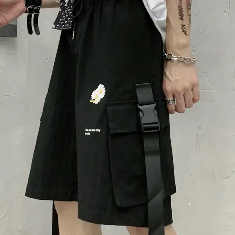 工装短裤女潮ins宽松高腰休闲直筒港味显瘦阔腿五分中裤运动裤子商品大图