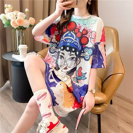 短袖t恤女夏季韩版宽松大码女装中长款中国风休闲百搭速干连衣裙图片