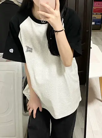 纯棉撞色设计感短袖t恤女夏季小众潮牌宽松复古港味chic上衣体恤商品大图