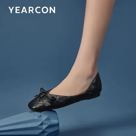 意尔康2023秋季新款真羊皮方头浅口单鞋女百搭软底平底豆豆鞋薄款商品大图