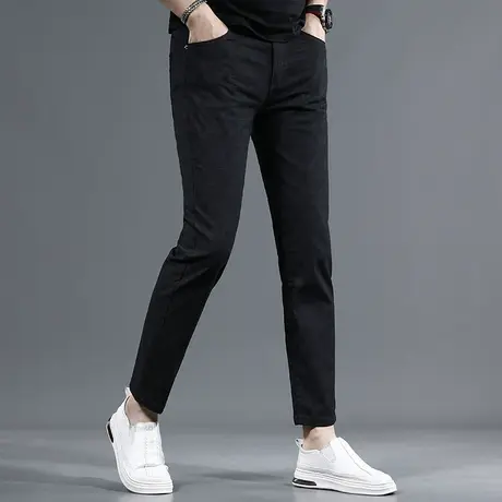 黑色休闲裤男新款2023夏季薄款修身小脚暗纹格子男士潮牌弹力裤子商品大图