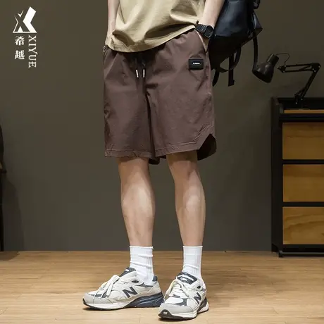希越夏季冰丝凉感速干休闲短裤男咖啡薄款宽松大码胖子过膝五分裤商品大图