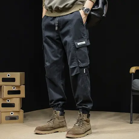 秋季美式黑色工装裤子男士秋冬休闲男裤2023新款大码春秋工装裤男商品大图