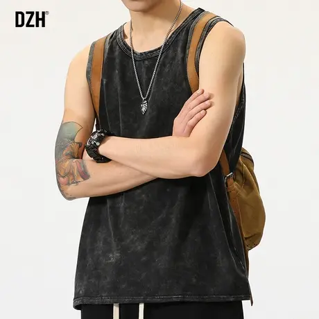 美式复古背心男士夏季薄款运动健身无袖t恤2023新款纯棉外穿坎肩商品大图