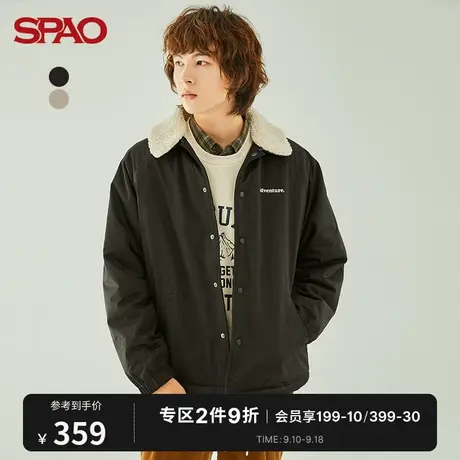 SPAO男士棉服冬季新款拼接休闲翻领宽松字母印花外套SPJPB4TH24商品大图