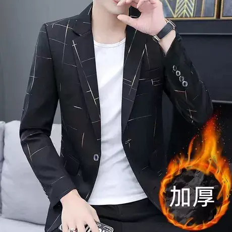 秋冬加厚韩版男士休闲西服上衣外套青年英伦修身单小西装厚款潮流商品大图