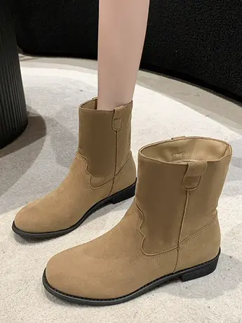 复古粗跟厚底马丁靴女2023年秋季新款百搭英伦风短筒西部牛仔靴女商品大图