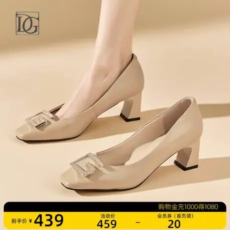 羊皮浅口单鞋女粗跟2023新款春夏浅口正装高跟鞋真皮舒适妈妈皮鞋图片