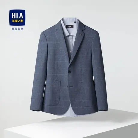 HLA海澜之家时尚格子休闲西服2023秋季新款修身胸针可拆卸外套男图片