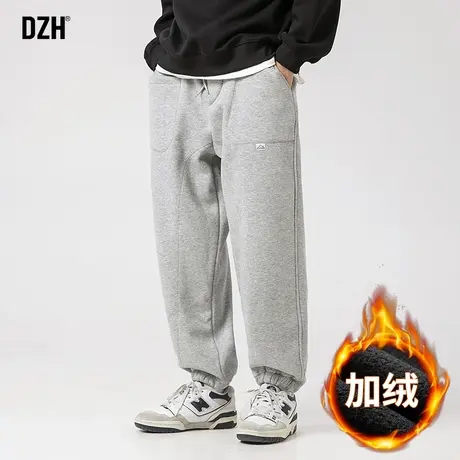 男生浅灰色加绒运动裤男款冬季加厚休闲束脚卫裤潮牌2024新款裤子商品大图